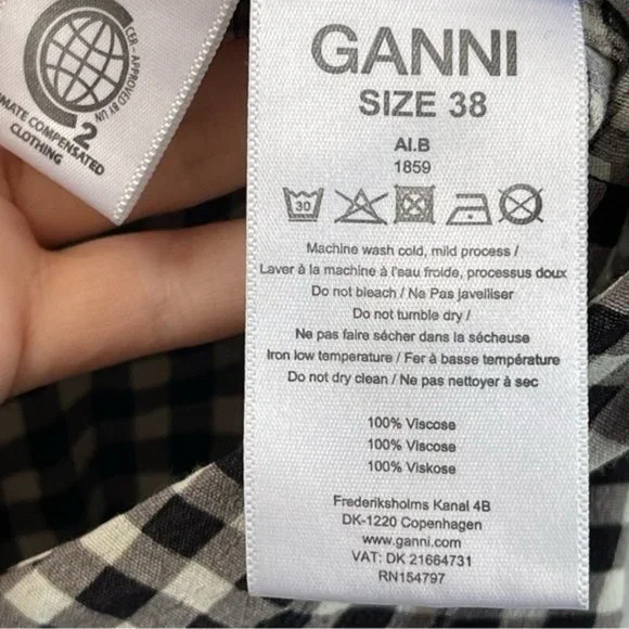 GANNI Black Check Gingham Print Wrap Dress Size 38/ 6